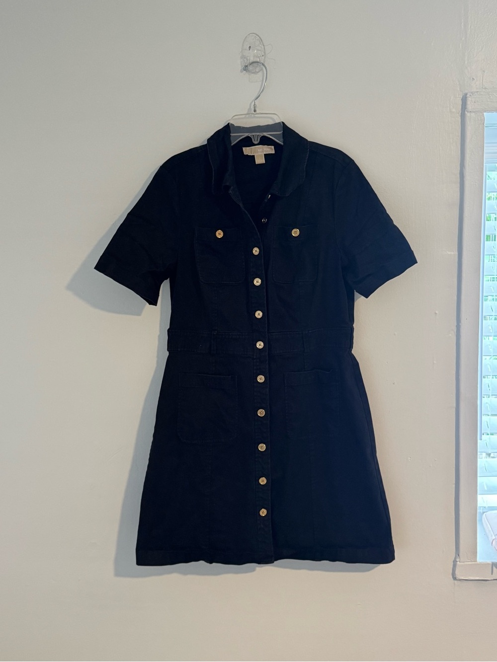 Michael Kors Black Short-Sleeve Button Front Mini Dress